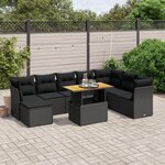 vidaXL Salon de jardin 9 Pièces avec coussins noir résine tressée