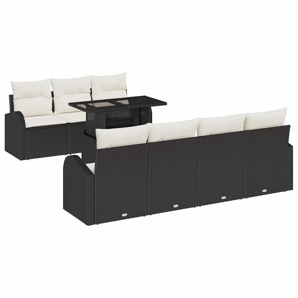 vidaXL Ensemble de canapé de jardin avec coussin 8 Pièces Noir Poly rotin