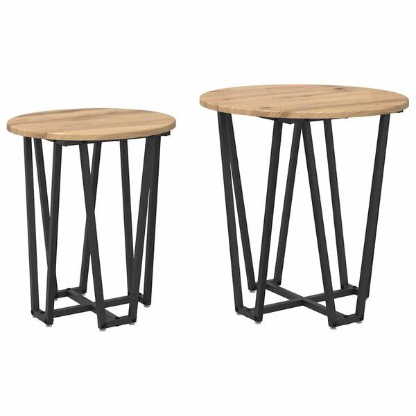 Table d'appoint vidaXL 2 pièces en chêne fait main  bois reconstitué et métal