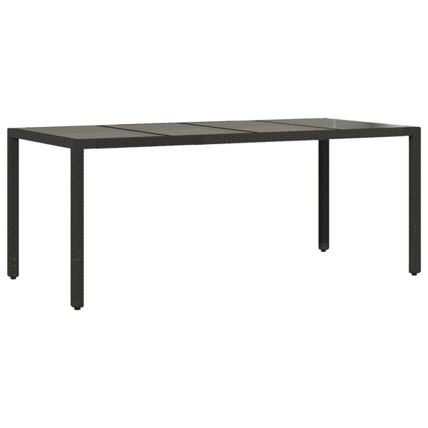 vidaXL Table de jardin dessus en verre Noir 190x90x75cm Résine tressée