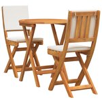 vidaXL Ensemble Bistro de 3 Pièces avec Coussins en Bois d'Acacia Massif
