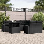 vidaXL Salon de jardin 9 Pièces avec coussins noir résine tressée