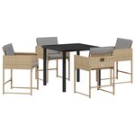 Ensemble de salle à manger de jardin 5 pièces avec coussins beige poly rotin