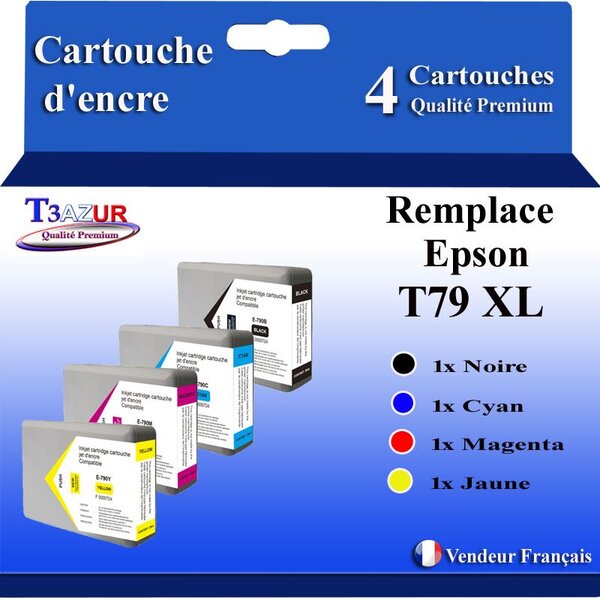 4 Cartouches Compatibles pour Epson WF5110DW  WF5190DW  WF5690DWF remplace Epson T7911 T7912 T7913 T7914  - T3AZUR