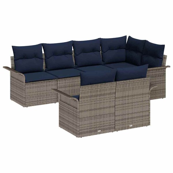 vidaXL Ensemble de canapé de jardin avec coussin 7 Pièces Gris Poly rotin