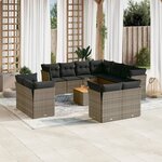 vidaXL Salon de jardin avec coussins 12 Pièces gris résine tressée