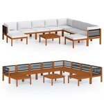 vidaXL Salon de jardin 11 pièces avec coussins  bois d'acacia crème et corde
