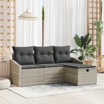 vidaXL Ensemble de canapé de jardin 4 pièces avec coussins gris clair en poly rotin