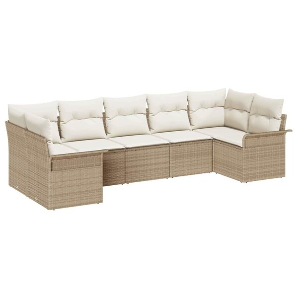 vidaXL Ensemble de canapé de jardin 7 Pièces Beige Poly rotin