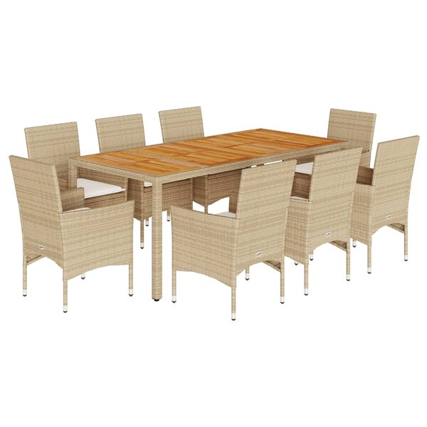 vidaXL Ensemble à manger de jardin et coussins 9Pièces beige rotin acacia
