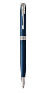 PARKER Sonnet Stylo bille  Bleu satiné  Recharge noire pointe moyenne  Coffret cadeau