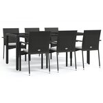 vidaXL Ensemble à manger de jardin coussins 7Pièces Noir Résine tressée