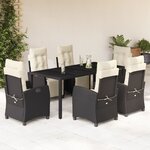 vidaXL Ensemble à manger de jardin coussins 7Pièces Noir Résine tressée