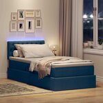 vidaXL Lit avec rangement et LED avec matelas Bleu 90 x 200 cm tissu