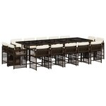 vidaXL Ensemble à manger de jardin avec coussins 15 Pièces marron rotin