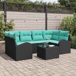 vidaXL Ensemble de canapé de jardin 7 Pièces Noir et turquoise