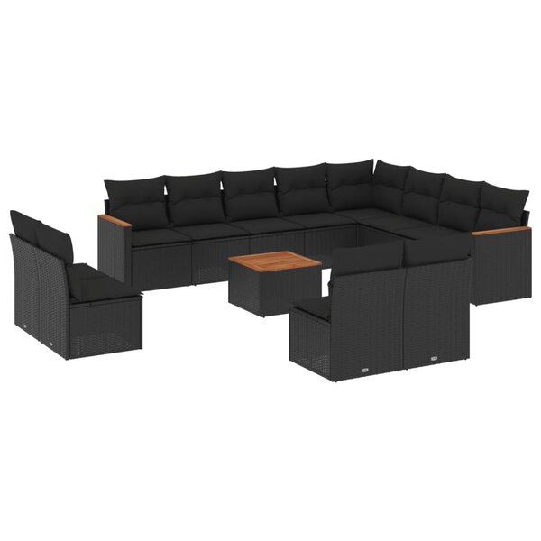 vidaXL Salon de jardin avec coussins 13 Pièces noir résine tressée