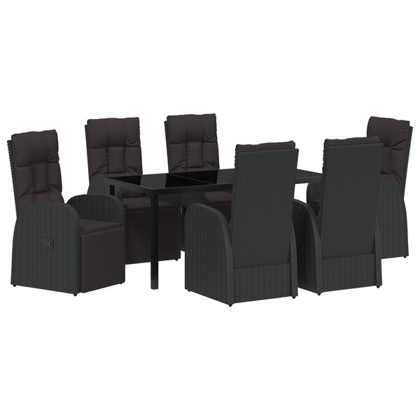 vidaXL Set de 7 Pièces Cuisine de Jardin avec Coussins Noir Rattan PE