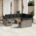 vidaXL Salon de jardin avec coussins 13 Pièces gris résine tressée