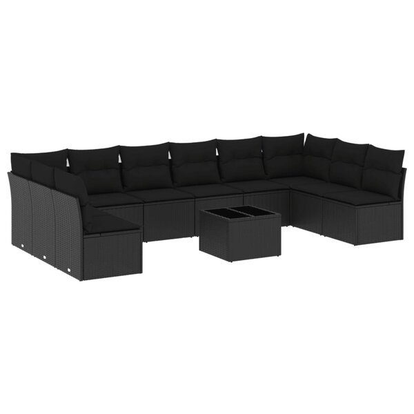 vidaXL Salon de jardin 11 Pièces avec coussins noir résine tressée
