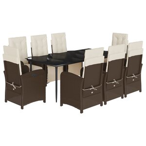 vidaXL Ensemble à manger de jardin et coussins 9 Pièces marron poly rotin