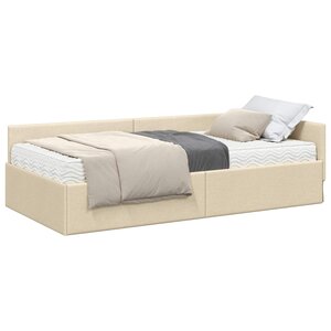 vidaXL Cadre de lit d'angle avec matelas Autre 2 Pièces Crème tissu