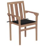 vidaXL Chaises de jardin lot de 2 et coussins noir Bois de teck massif