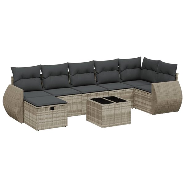 vidaXL Salon de jardin 8 Pièces avec coussins gris clair résine tressée
