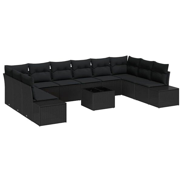 vidaXL Ensemble de canapé de jardin avec coussin 11 Pièces Noir polyrotin