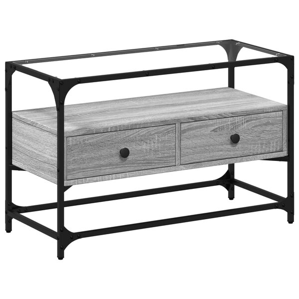 vidaXL Meuble TV avec dessus en verre sonoma gris bois d'ingénierie