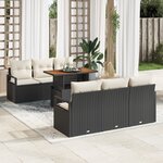 Ensemble de 7 Canapés de Jardin avec Coussins Rattan Poly Noir