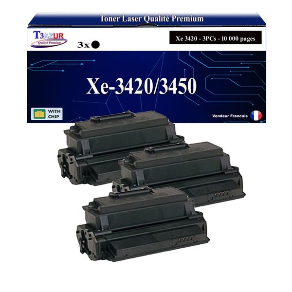 T3AZUR -3x Toners compatibles avec Xerox Phaser 3420  3450 (106R00688)- Noir