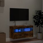vidaXL Meuble TV mural avec lumières LED chêne fumé 80x30x40 cm