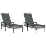 vidaXL Chaises longues lot de 2 avec table et coussins gris poly rotin