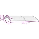 vidaXL Auvent de porte Gris et transparent 240x75 cm PC