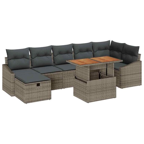 vidaXL Ensemble de canapé de jardin avec coussin 8 Pièces Gris polyrotin