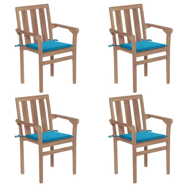 vidaXL Chaises de jardin empilables avec coussins 4 Pièces Teck solide