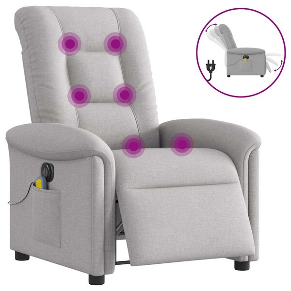 vidaXL Fauteuil de massage inclinable électrique gris nuage tissu