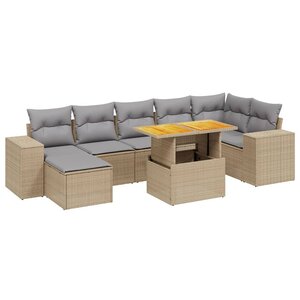 vidaXL Salon de jardin avec coussins 8 Pièces beige résine tressée