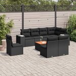 vidaXL Salon de jardin 9 Pièces avec coussins noir résine tressée