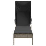 vidaXL Chaise longue avec auvent et table gris résine tressée