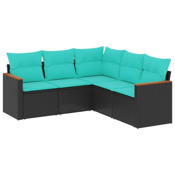 vidaXL Salon de jardin 5 Pièces avec coussins noir résine tressée