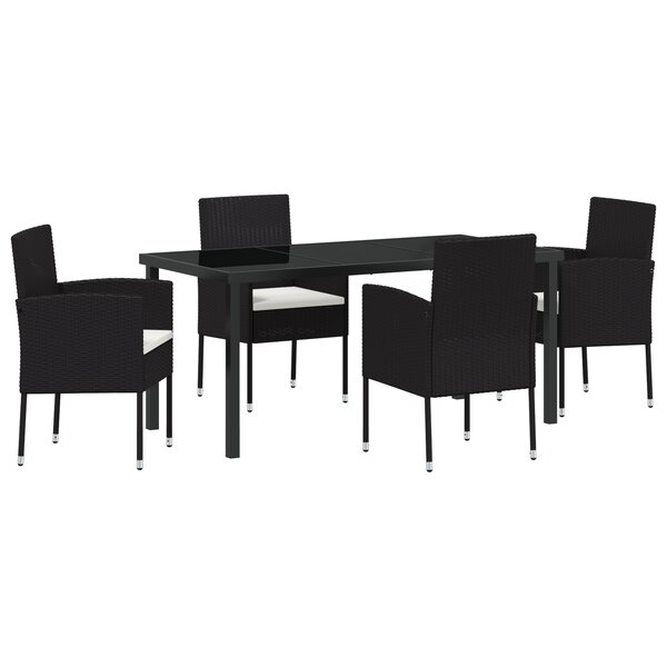 vidaXL Ensemble de repas de jardin de 5 pièces avec coussins en noir poly rotin