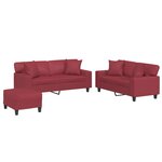 vidaXL Ensemble de canapés 3 Pièces et coussins rouge bordeaux similicuir