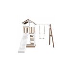 AXI Beach Tower avec Balancoire Simple Marron Blanc Toboggan Blanc