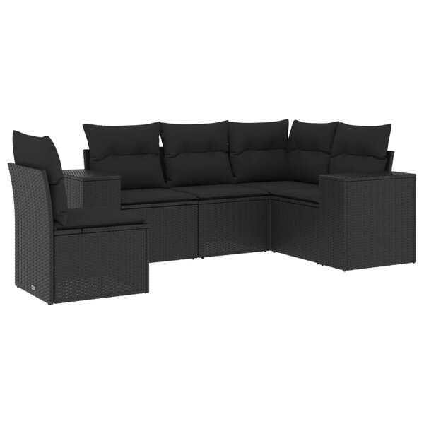vidaXL Salon de jardin 5 Pièces avec coussins noir résine tressée