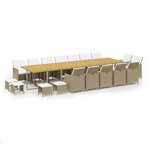 vidaXL Ensemble à dîner de jardin coussins 19 Pièces Beige Résine tressée