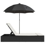 vidaXL Chaise longue double et coussins et parasol noir résine tressée