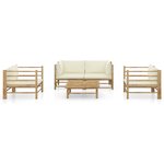 vidaXL Salon de jardin 5 Pièces avec coussins blanc crème bambou