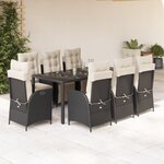 vidaXL Ensemble à manger de jardin 9Pièces coussins noir résine tressée